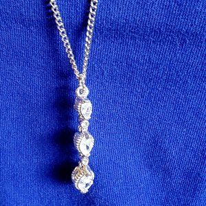30" Silver Tone Long Rhinestone Pendant Necklace